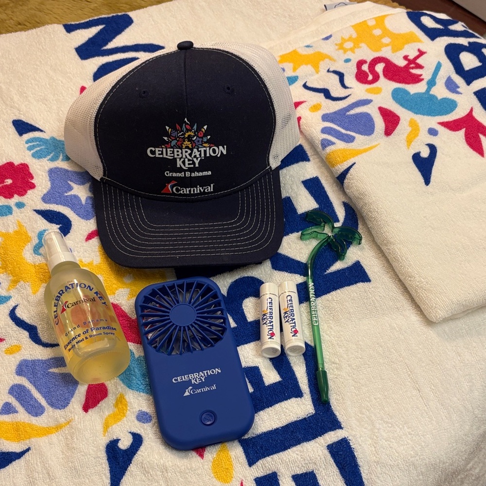 Carnival Celebration Key Souvenir Set - cap, towel, mist, fan, lip balm, pen